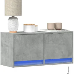 Ścienna szafka TV z LED szarość betonu 80x31x35 cm
