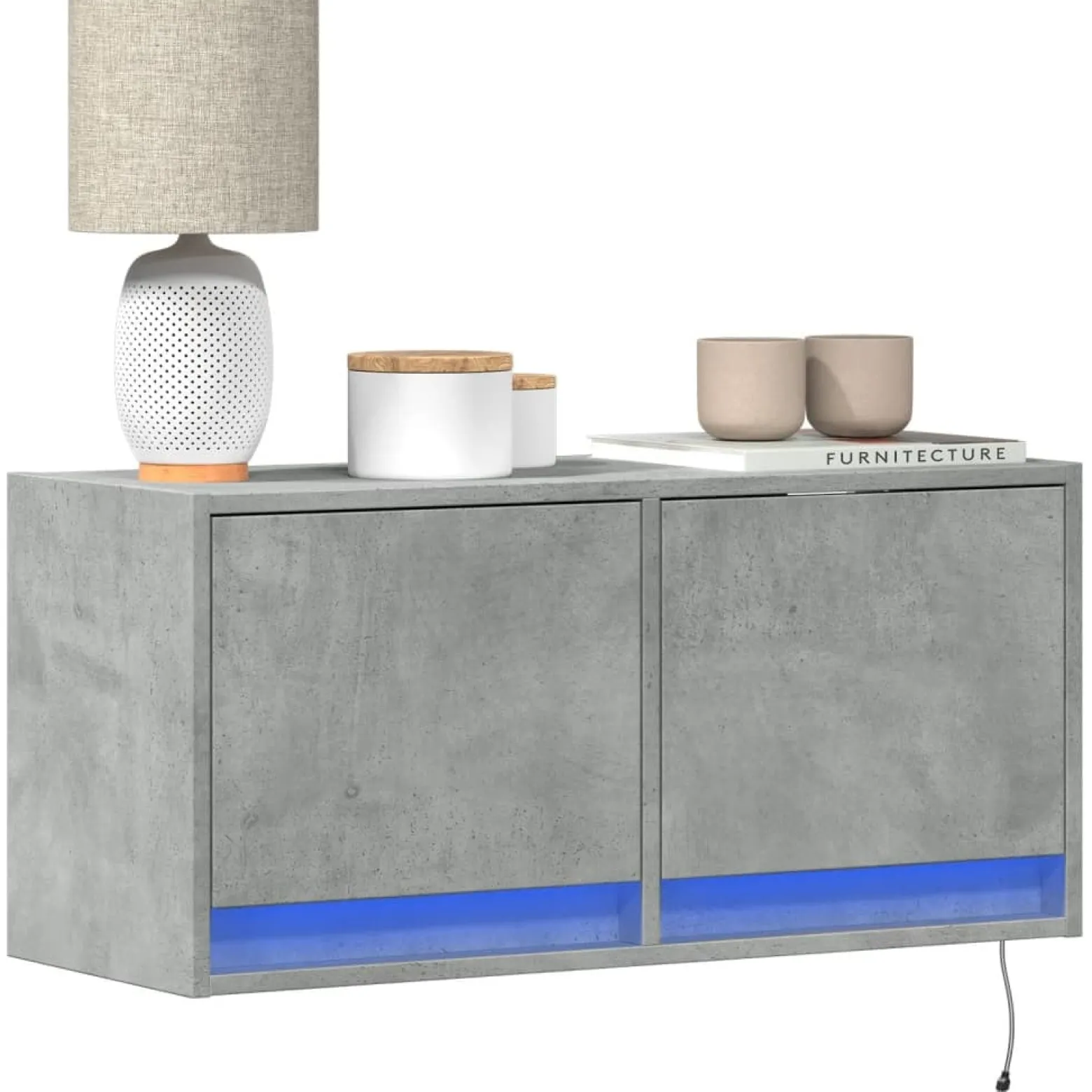 Ścienna szafka TV z LED szarość betonu 80x31x35 cm