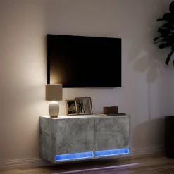 Ścienna szafka TV z LED szarość betonu 80x31x35 cm