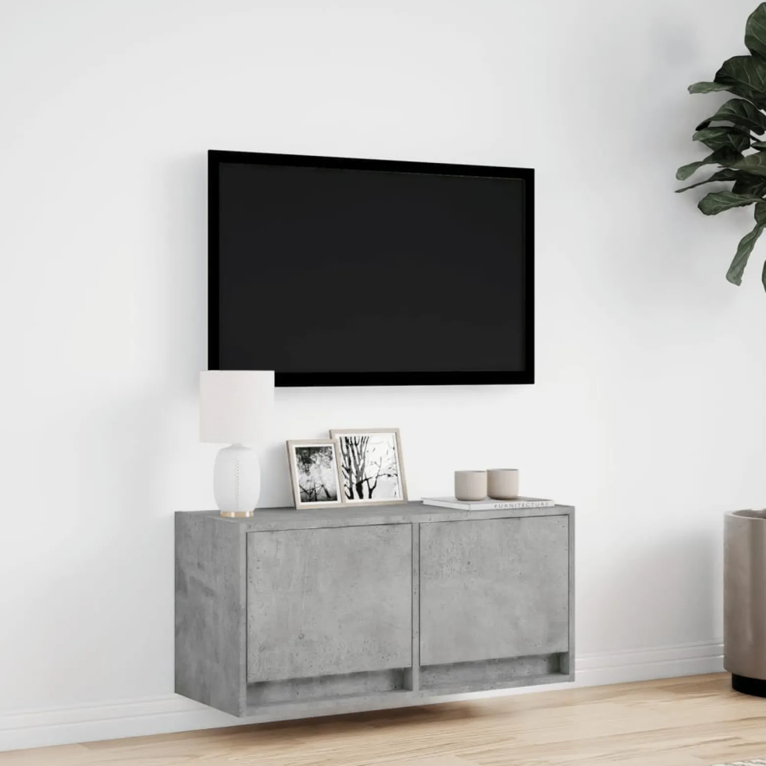 Ścienna szafka TV z LED szarość betonu 80x31x35 cm