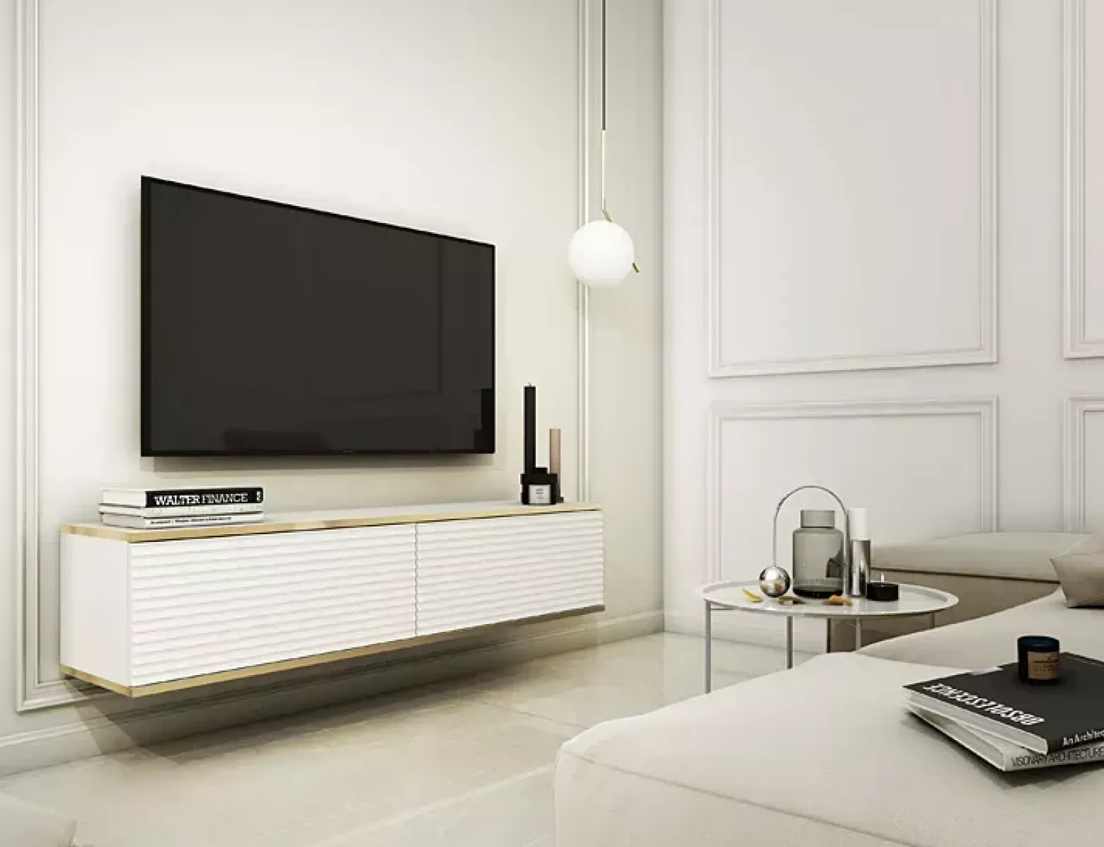 ścienna lamelowa szafka pod TV - Xyvian