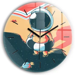 Ścienny Zegar szklany ozdobny Dziecko astronauta fi30