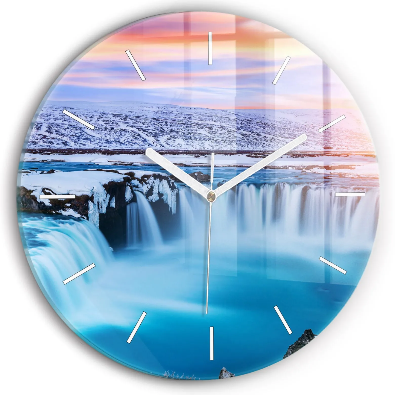 Ścienny Zegar szklany ozdobny Wodospad Godafoss Islandia