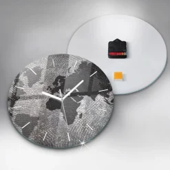 Ścienny Zegar szklany ozdobny Mapa świata beton fi30