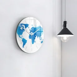 Ścienny Zegar szklany ozdobny Mapa świata fi30