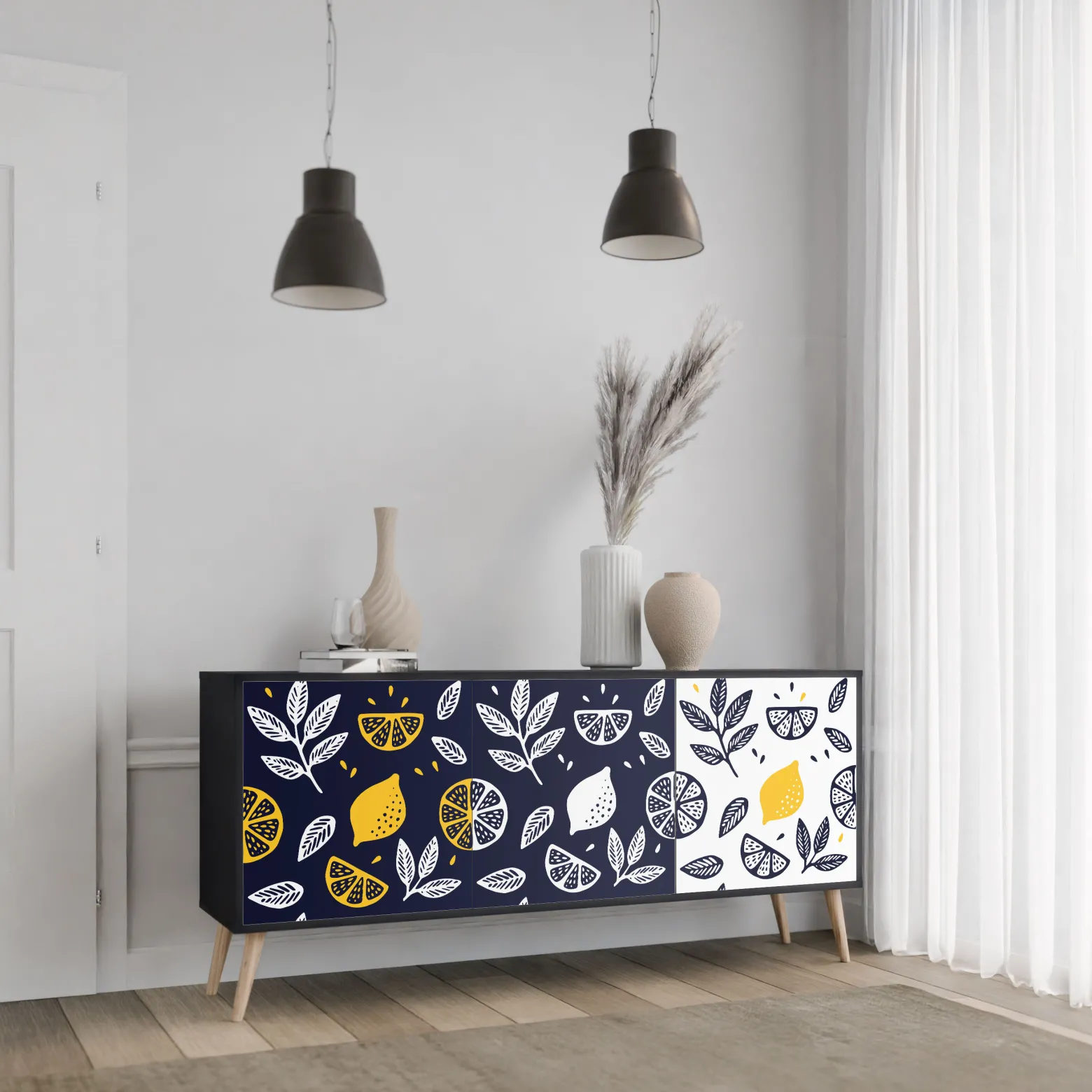 CITRUS BLACK AND WHITE Komoda 3 drzwi Czarna-Bukowa skośna