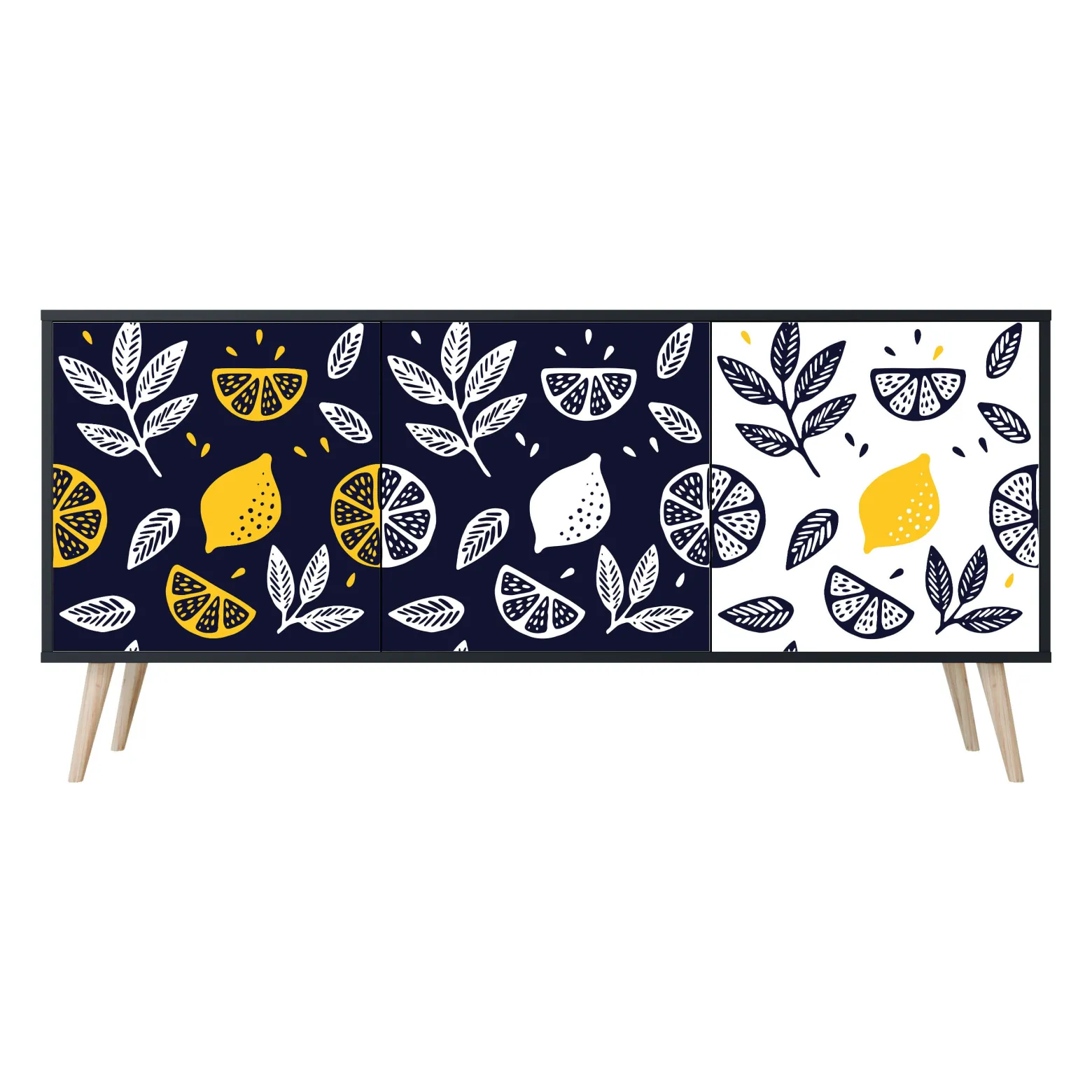 CITRUS BLACK AND WHITE Komoda 3 drzwi Czarna-Bukowa skośna