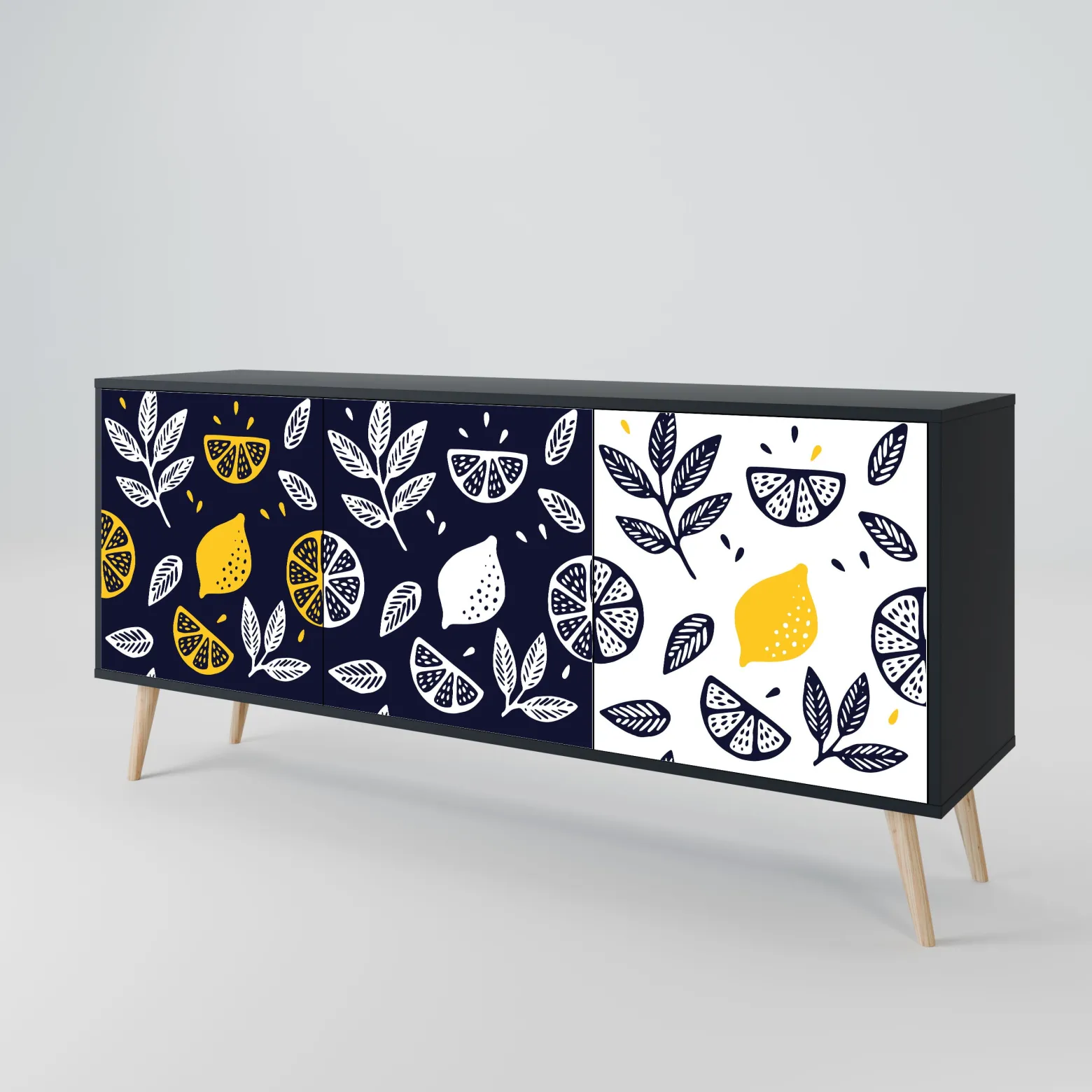 CITRUS BLACK AND WHITE Komoda 3 drzwi Czarna-Bukowa skośna