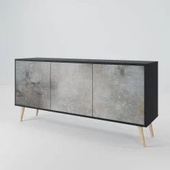 CONCRETE WALL Komoda 3 drzwi Czarna-Bukowa skośna
