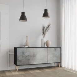 CONCRETE WALL Komoda 3 drzwi Czarna-Bukowa skośna