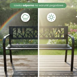 Czarna ławka ogrodowa LISSA ze stalowymi nogami szerokość 124 cm
