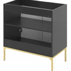 Czarna ryflowana szafka z umywalką i blatem 80 cm ASPEN-08-BM złoty stelaż
