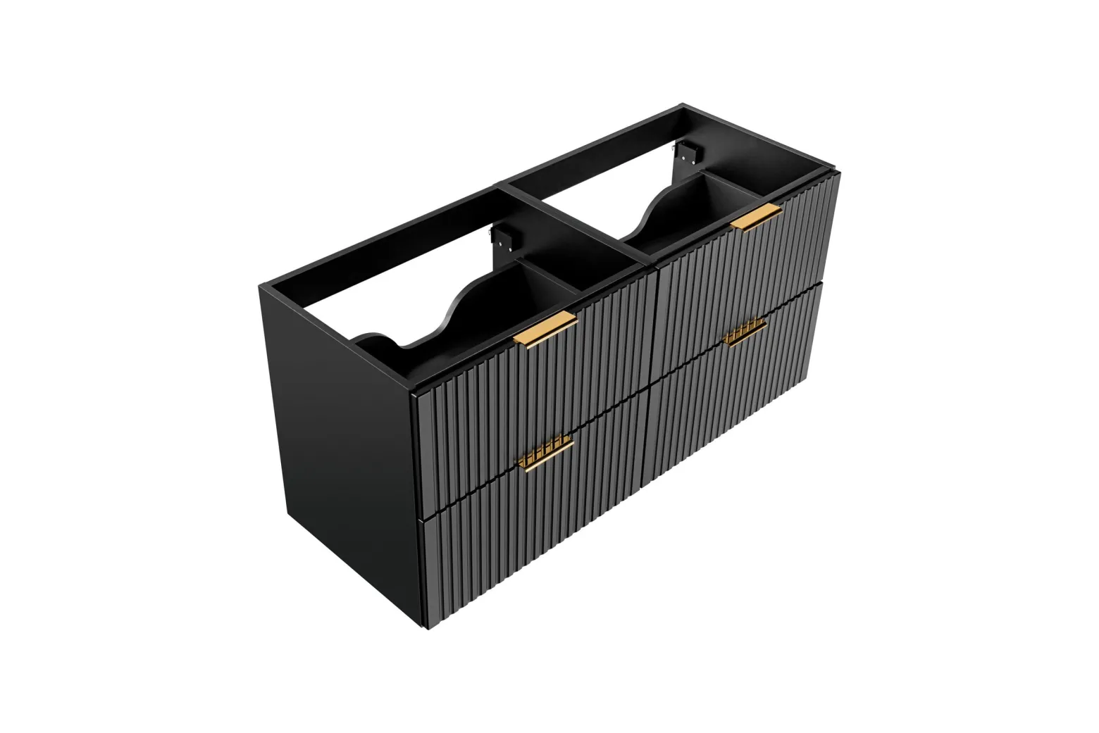 Czarna Szafka pod Umywalkę 160 cm z Blatem RYFLOWANE FRONTY