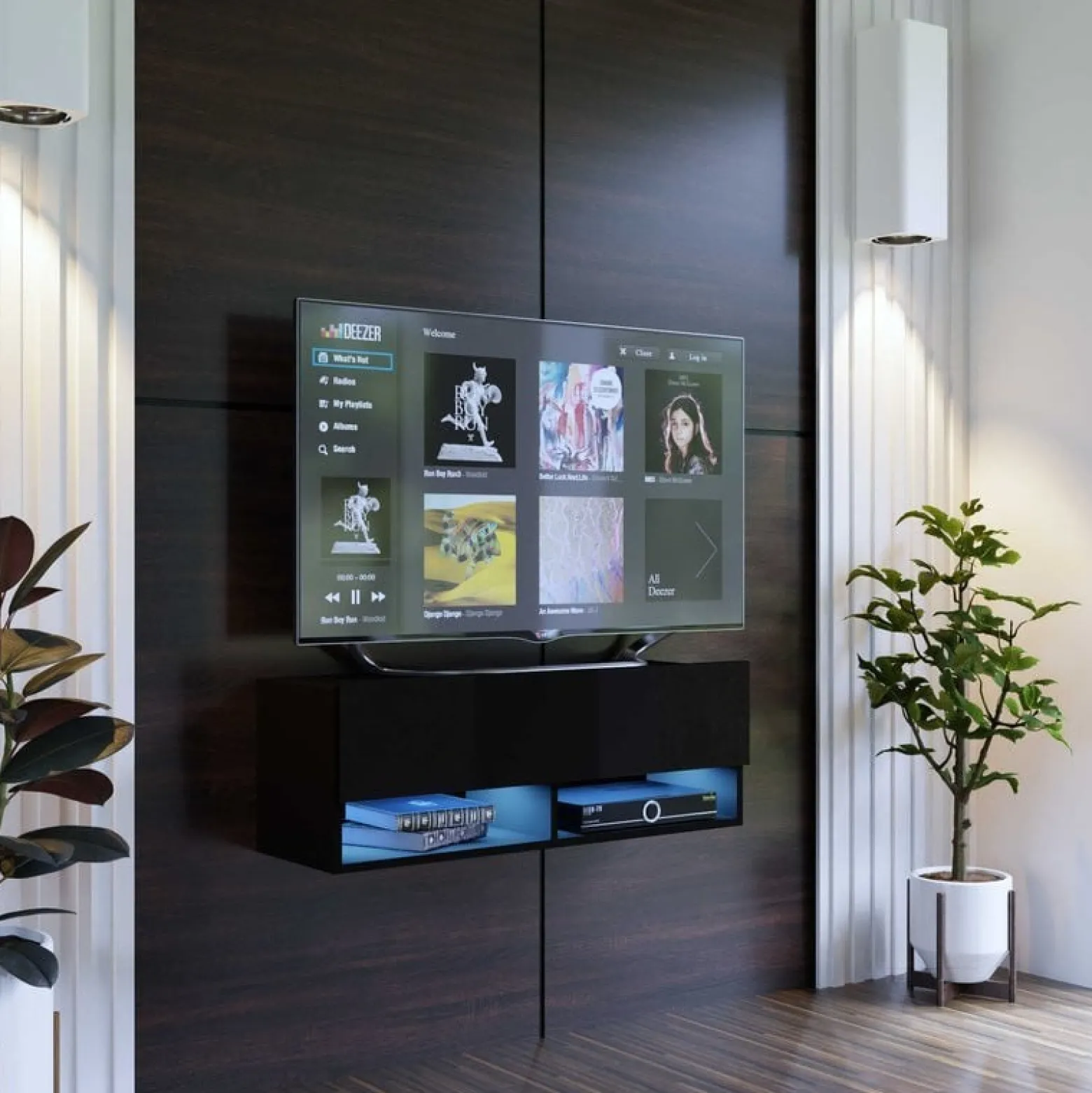 Czarna wisząca szafka RTV 105 cm PREMIUM