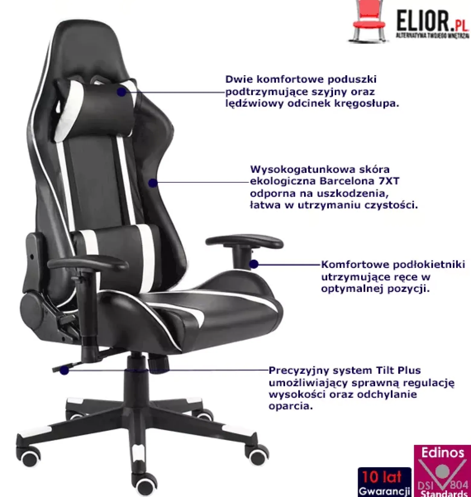 Czarno-białe krzesło gamingowe obrotowe - Baxton