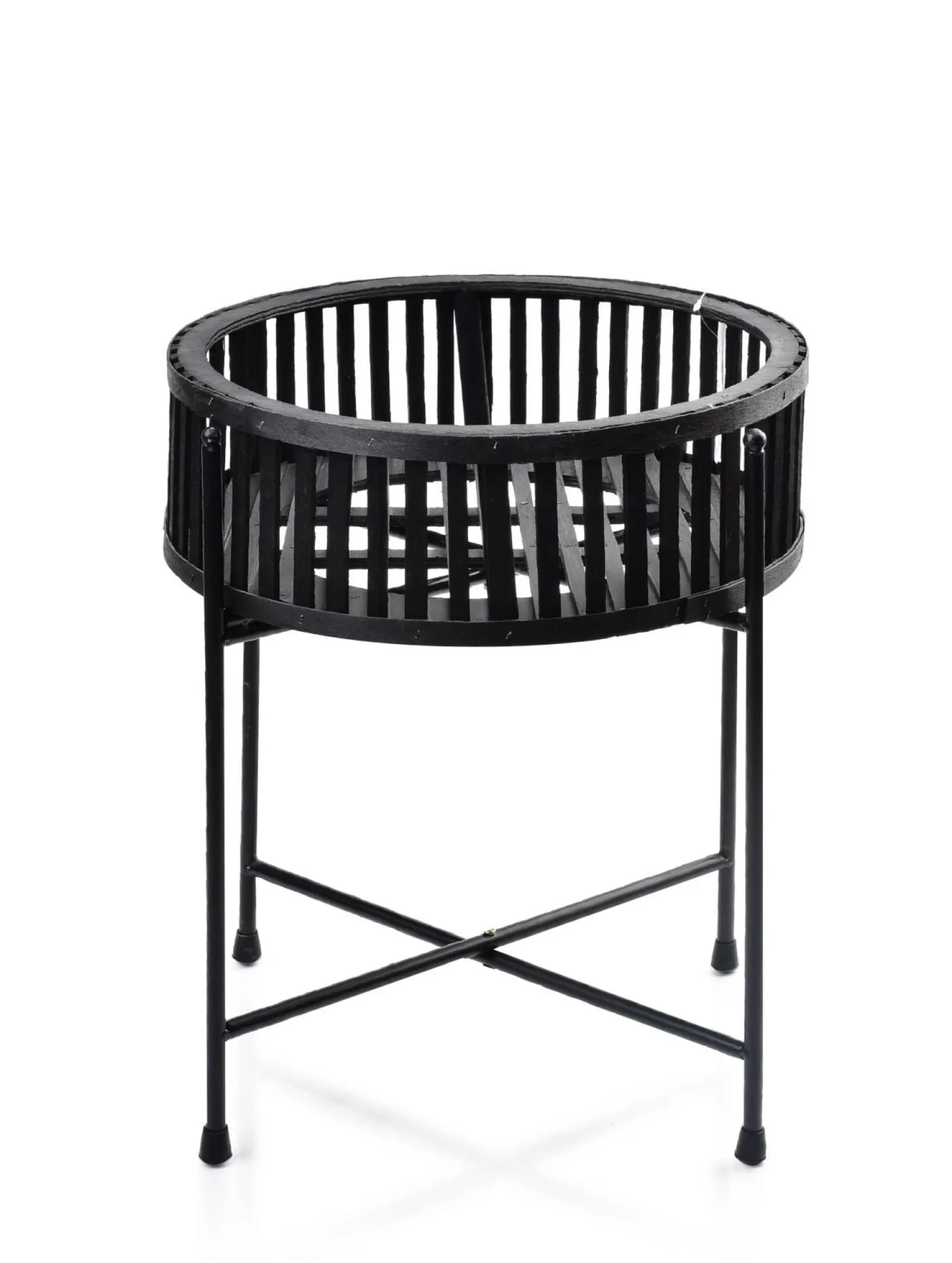 Czarny stolik nocny boczny wiklinowy BOHO 35x42 cm