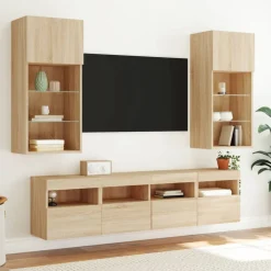 5-częściowy zestaw mebli TV z LED dąb sonoma