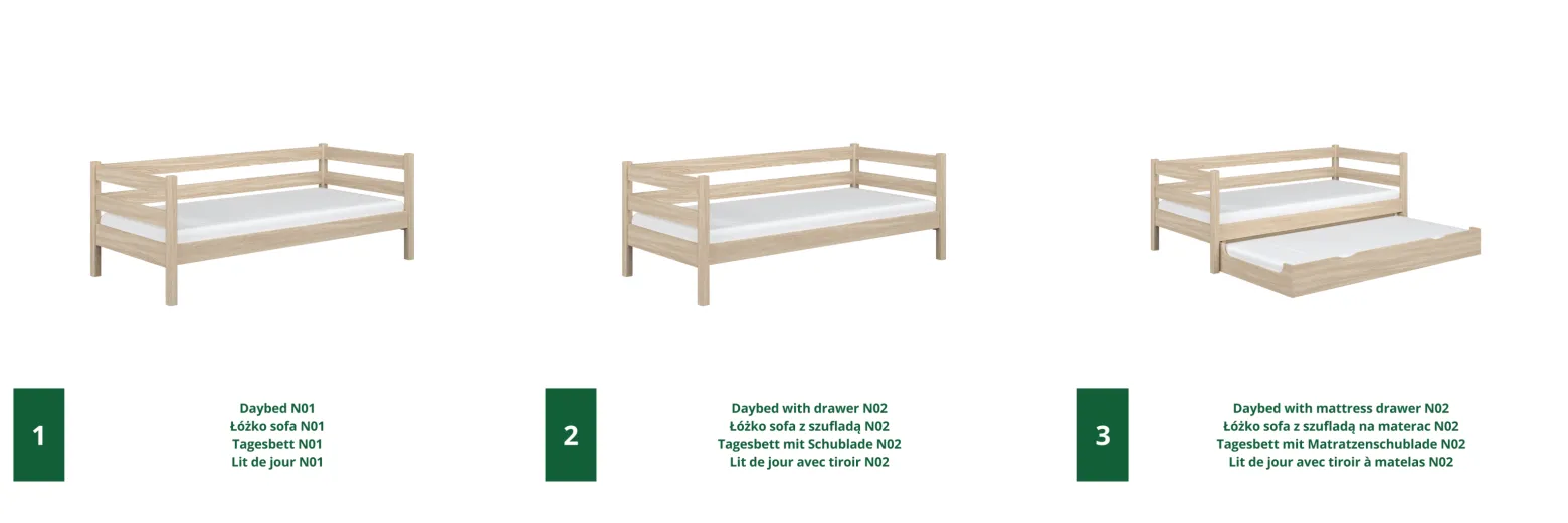 Dębowe łóżko sofa z szufladą N01