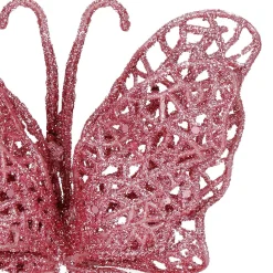 Dekoracja świąteczna motyl brokatowy zawieszka różowa