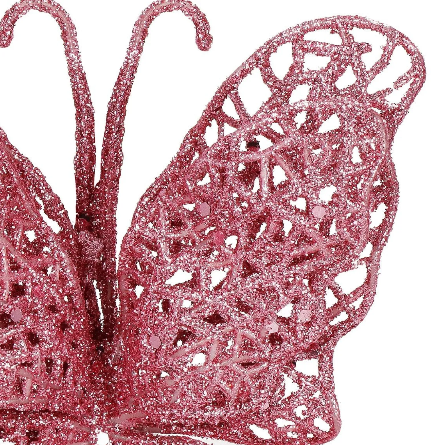 Dekoracja świąteczna motyl brokatowy zawieszka różowa