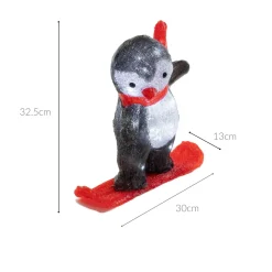 Dekoracja - LED Pingwinek na snowbordzie 32,5x30 cm