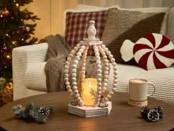 Dekoracja świąteczna LED lampion jasnobrązowa
