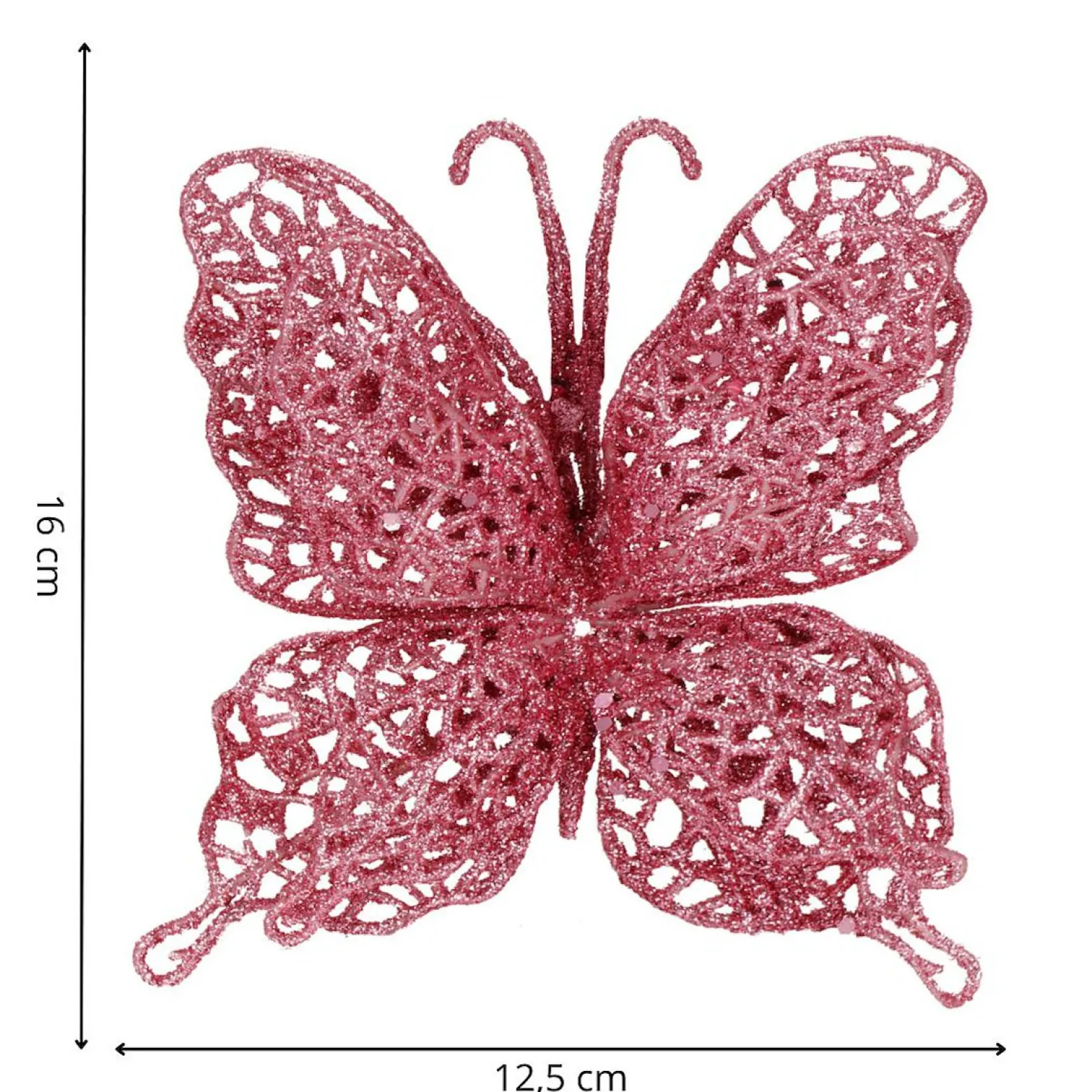Dekoracja świąteczna motyl brokatowy zawieszka różowa