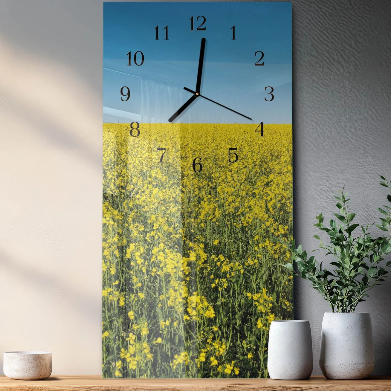 Dekoracyjny zegar 30x60 Pole Kwiatów nowoczesny do salonu