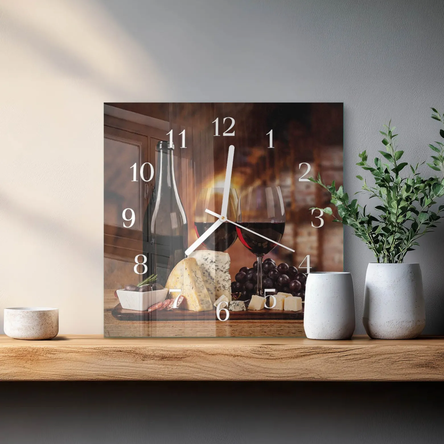 Dekoracyjny zegar 30x30 Wino dekoracyjny na ścianę