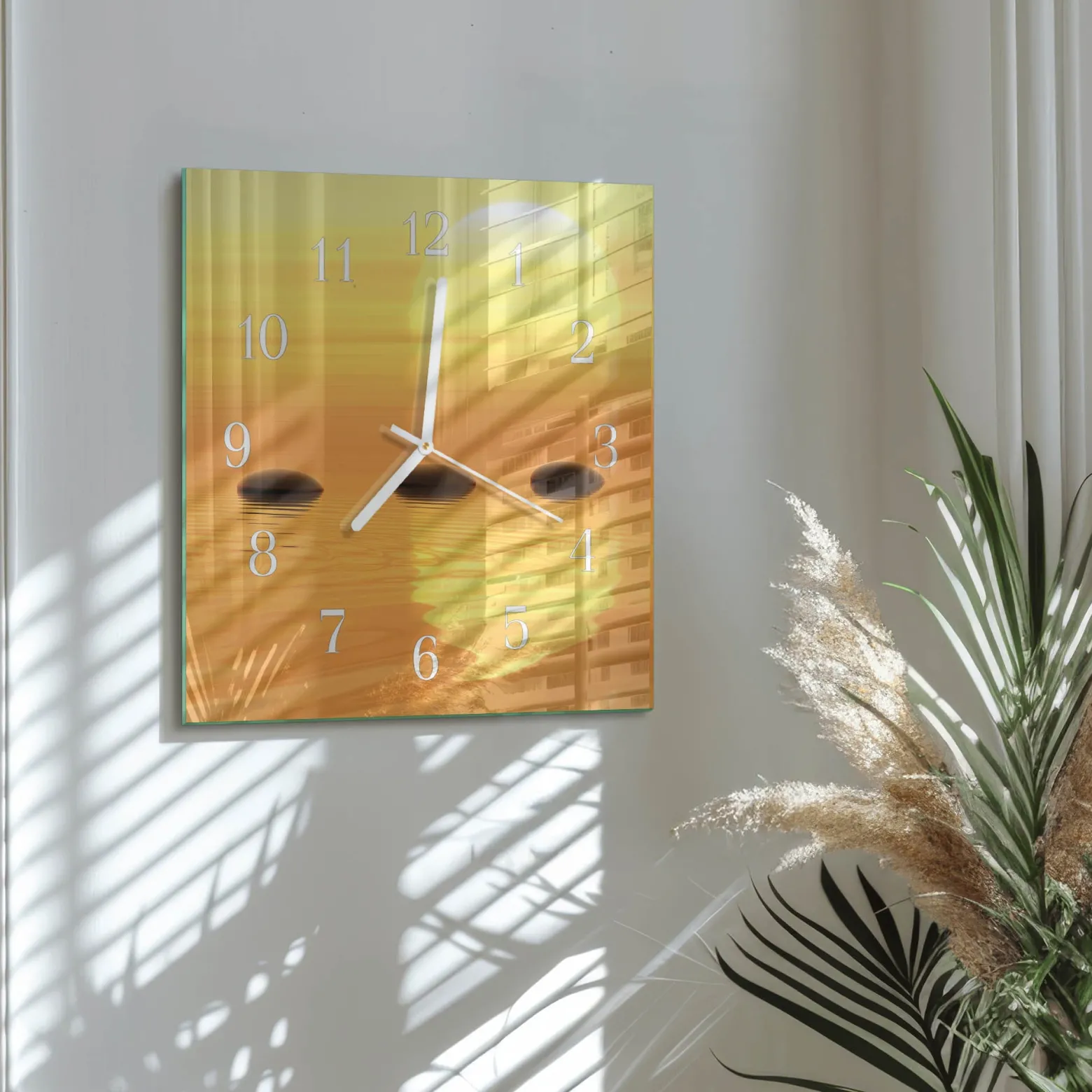 Dekoracyjny zegar 30x30 Woda Słońce design na ścianę