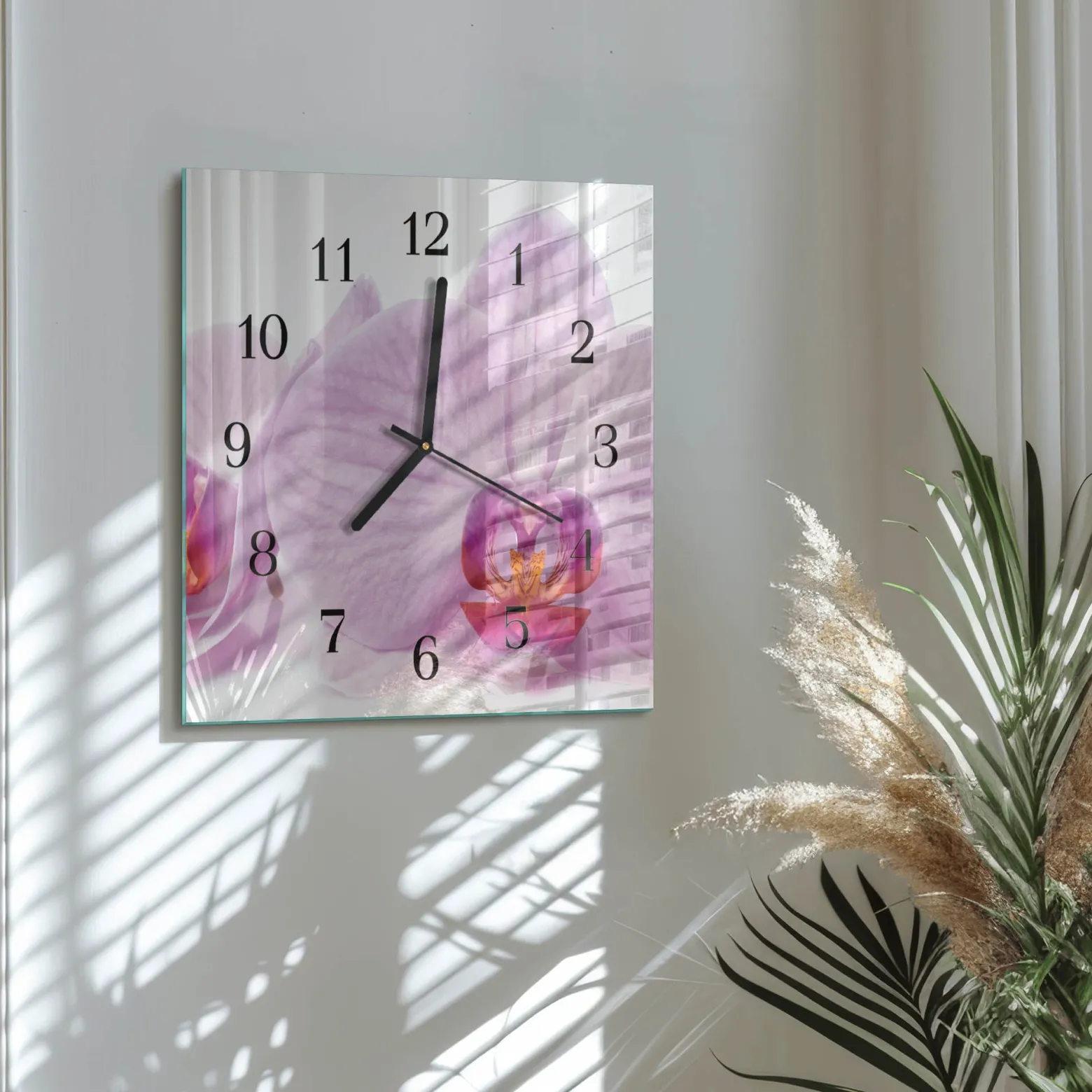 Designerski zegar 30x30 Orchidea dekoracyjny na ścianę