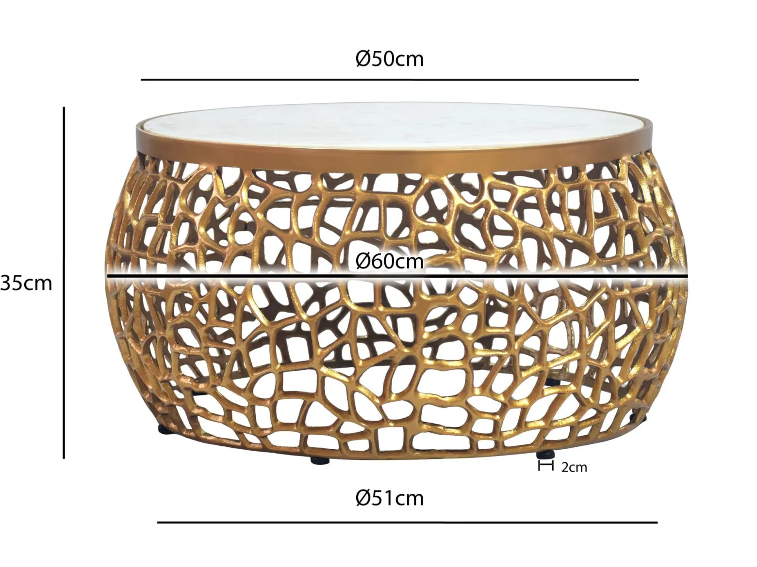 Designerski Metalowy Stolik Kawowy z Marmurowym Biały Złoty Okrągły 60cm