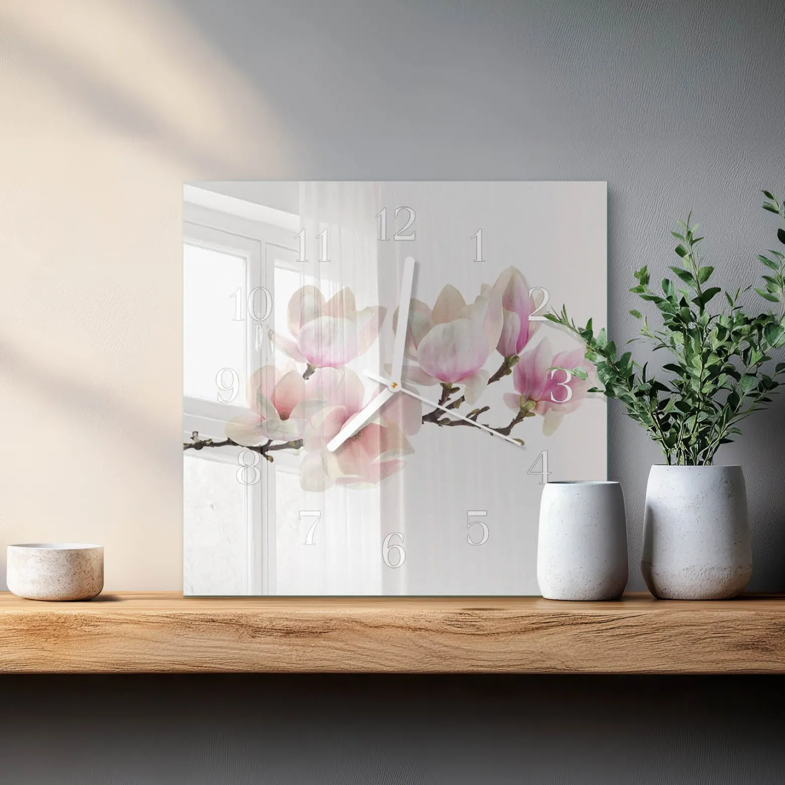 Designerski zegar 30x30 Magnolia dekoracyjny do salonu