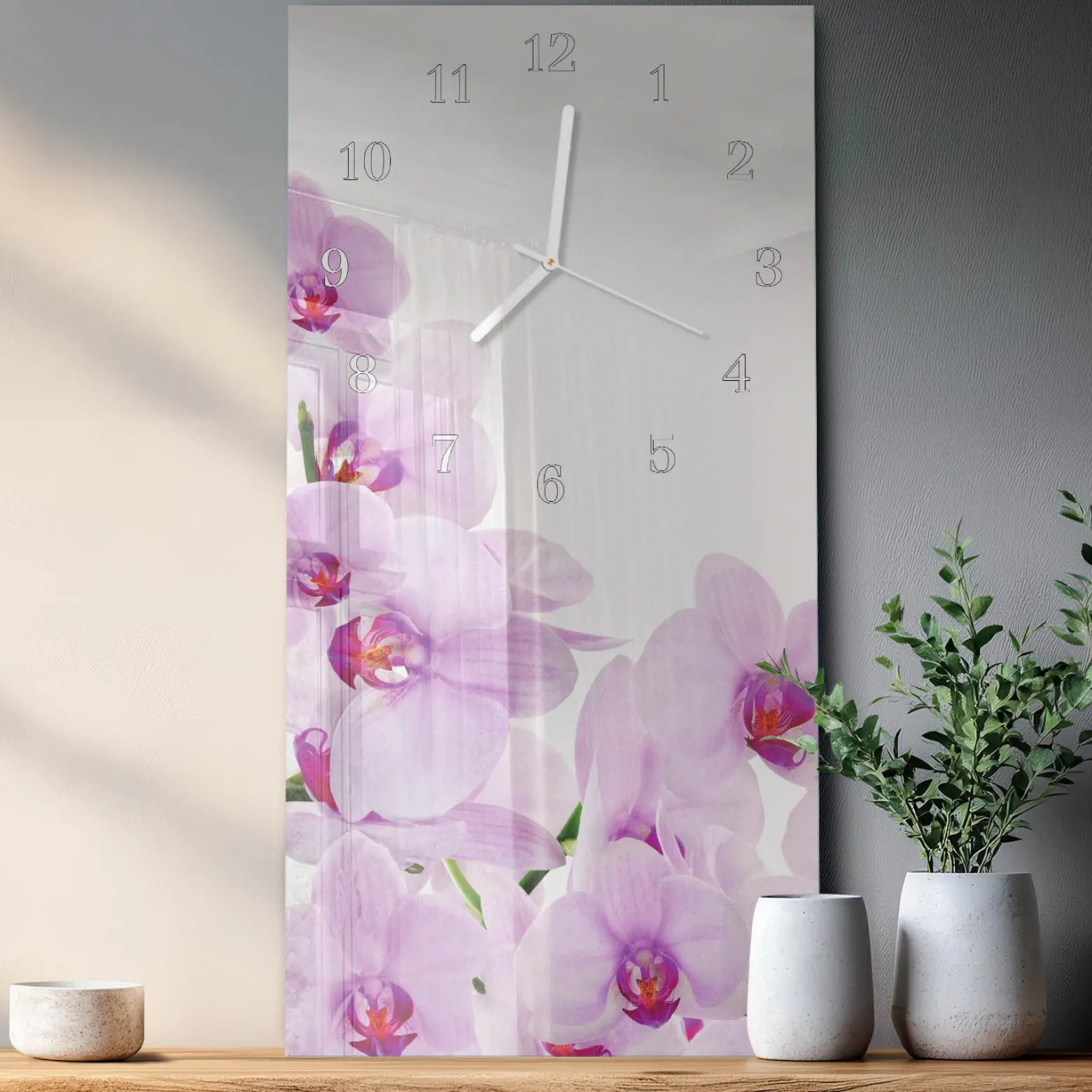Designerski zegar 30x60 Orchidee dekoracyjny na ścianę