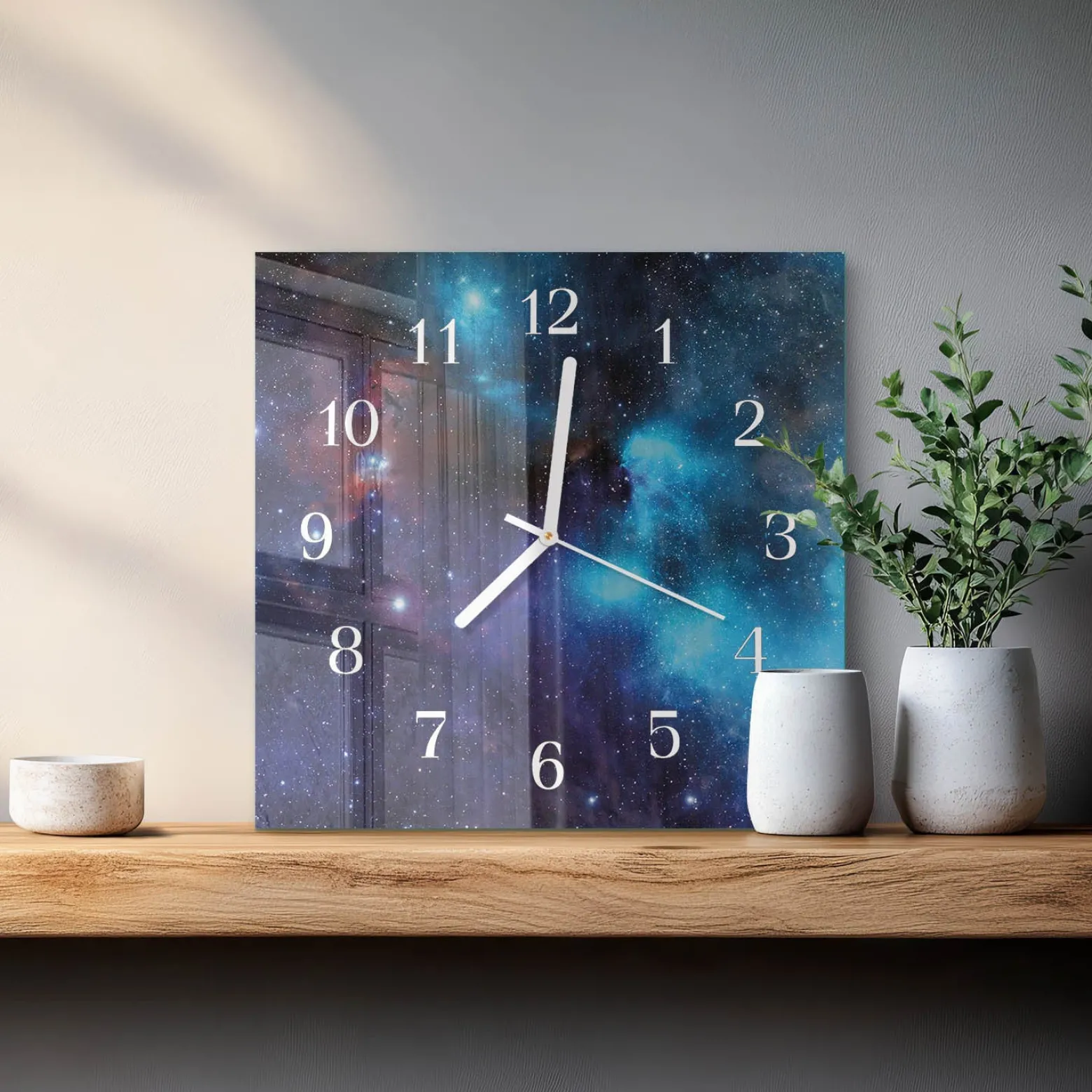 Designerski zegar 30x30 Rozgwieżdżone Niebo zegar ścienny