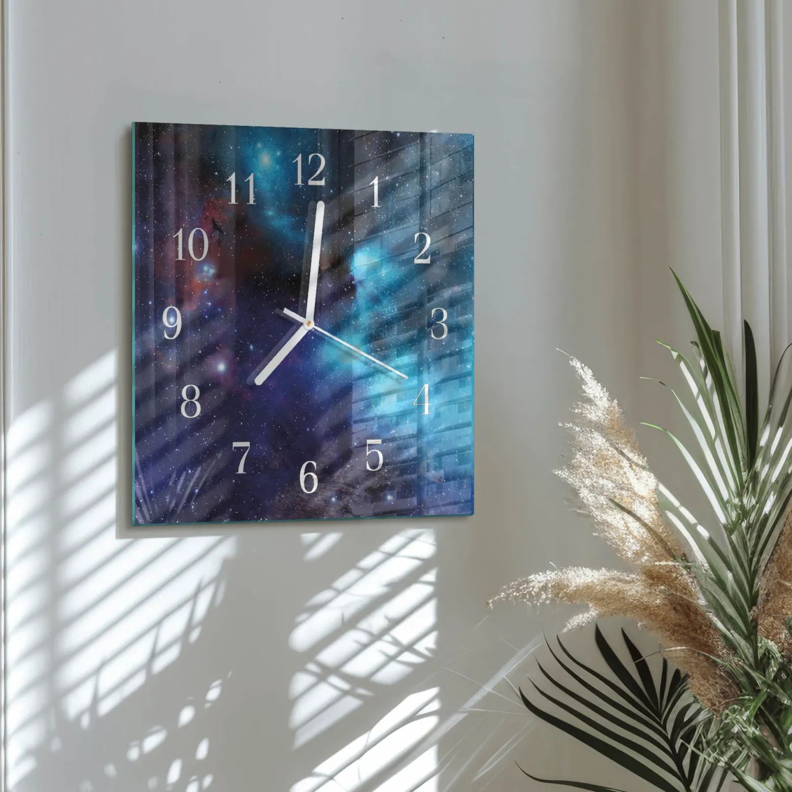 Designerski zegar 30x30 Rozgwieżdżone Niebo zegar ścienny
