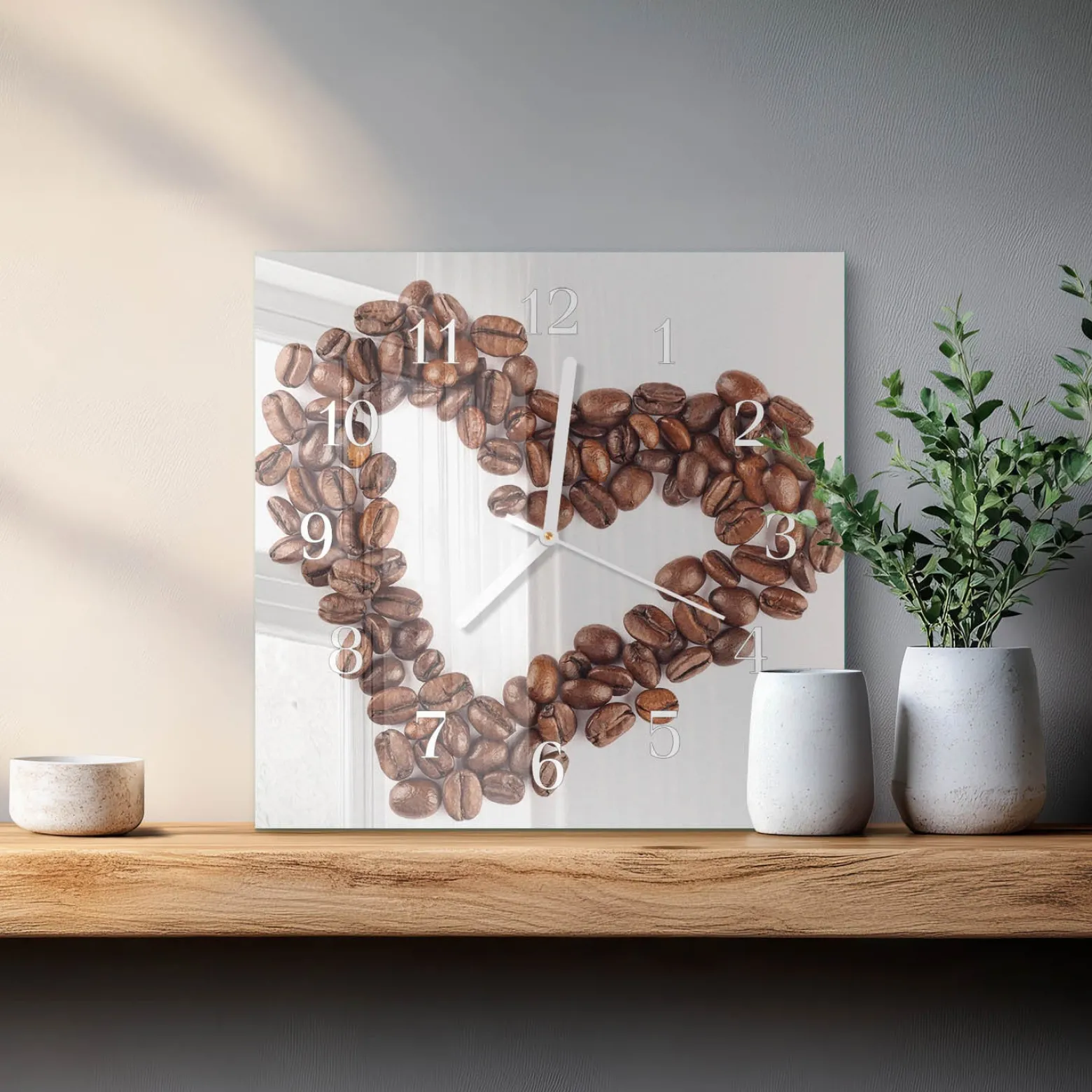 Designerski zegar 30x30 Ziarna Kawy design na ścianę