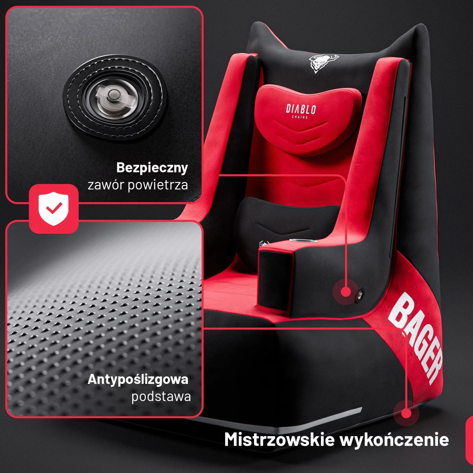 DIABLO Fotel Gamingowy + Pompka BAGER