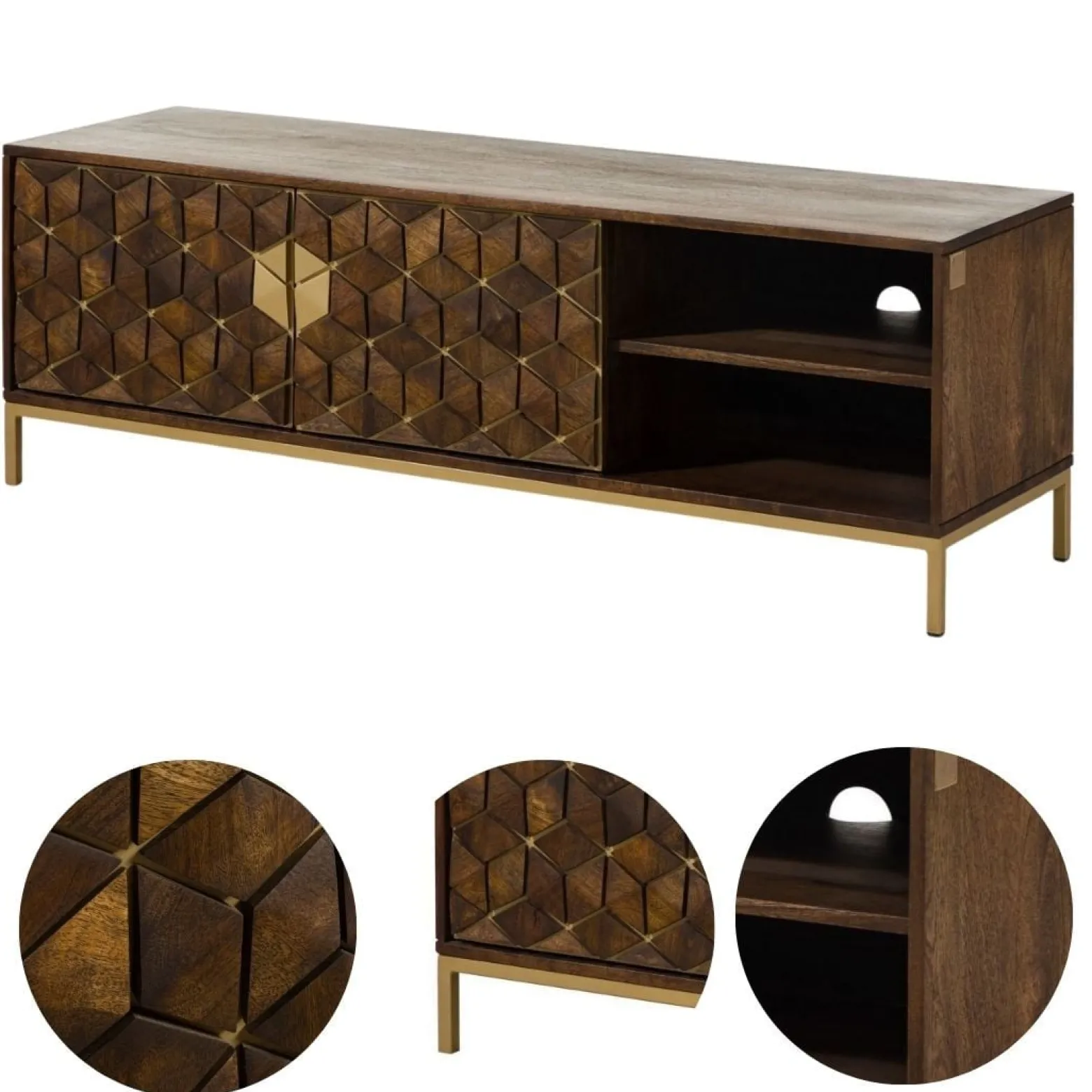 DIAMOND Szafka RTV #206 Mango olejowane + metal 145x45x50 cm