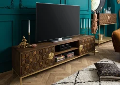 DIAMOND Szafka RTV #205 Mango olejowane + metal 190x45x50 cm