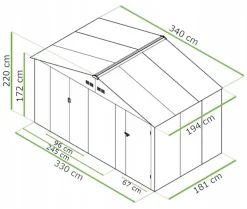 Domek Ogrodowy Narzędziowy na Narzędzia Szopa FALCON 340x194x220 Metalowy