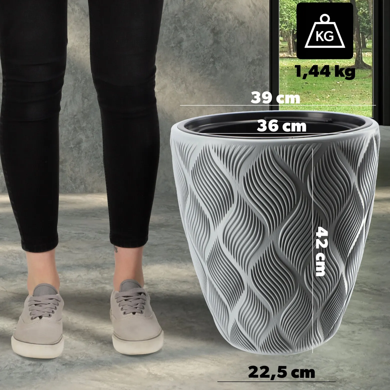Donica Doniczka z Wkładem Osłonka Szara 42cm