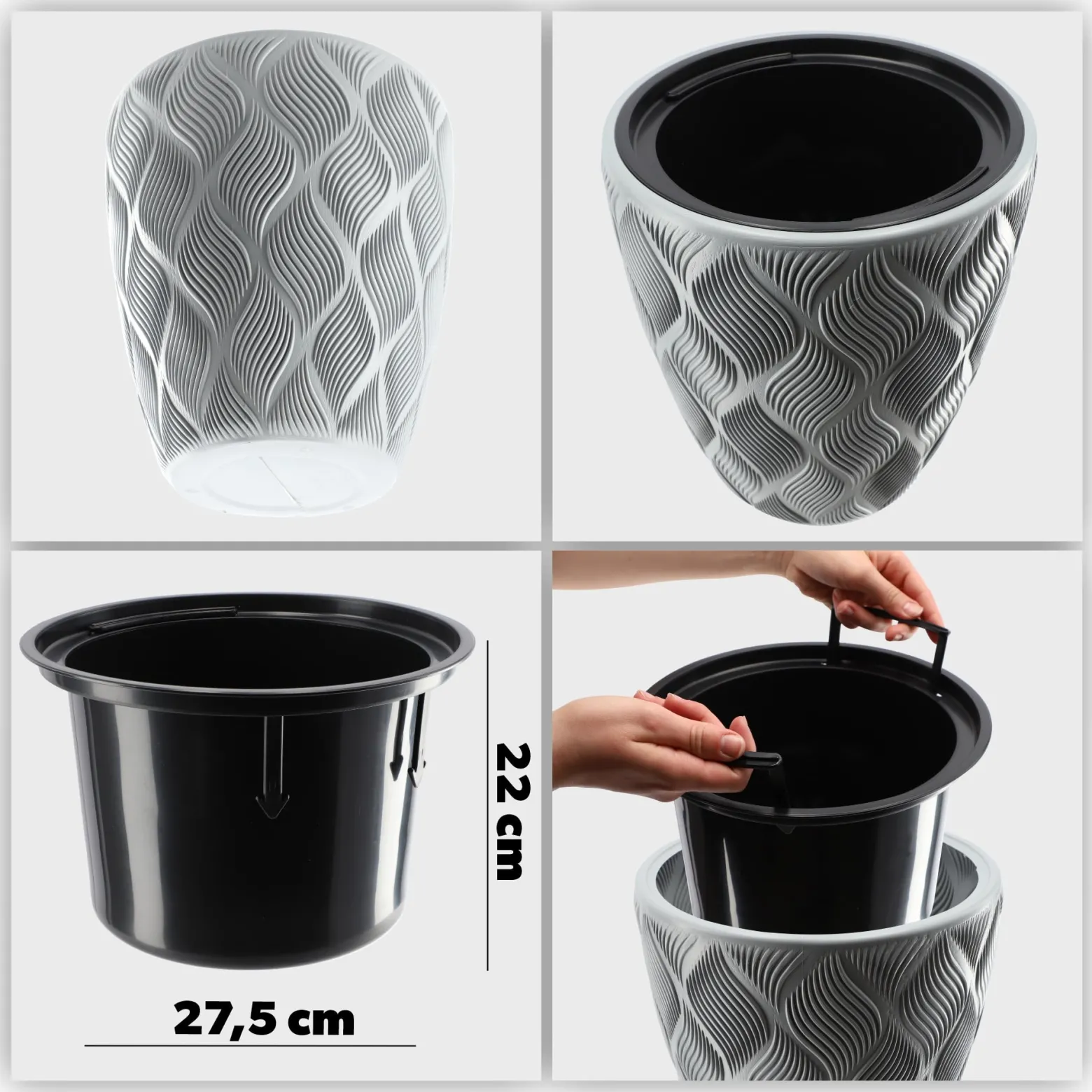 Donica Doniczka z Wkładem Osłonka Szara 42cm