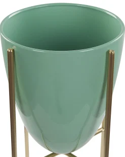 Doniczka na stojaku 31 cm metalowa zielona