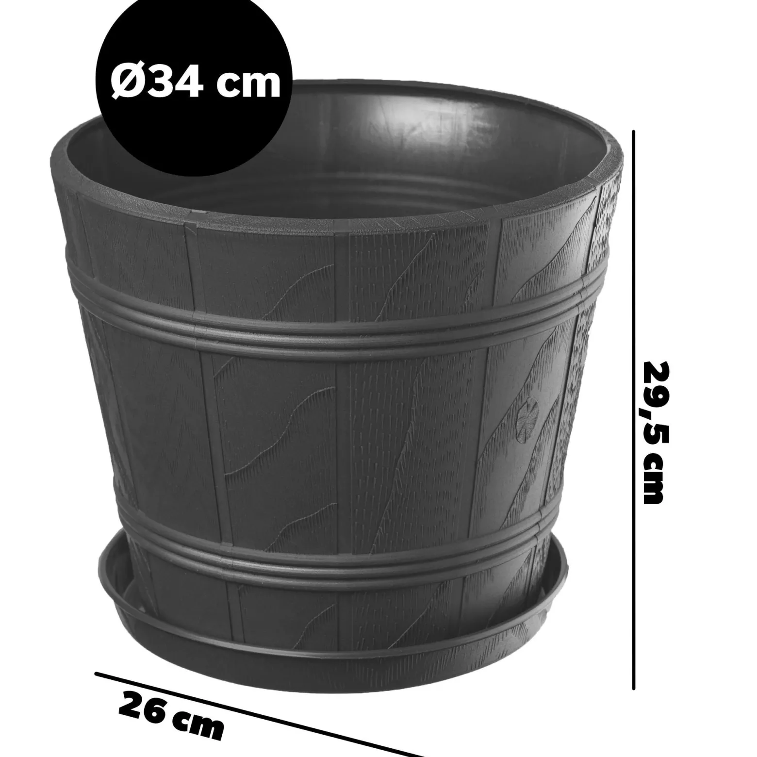 Doniczka Osłonka Donica z Podstawką Grafit 34cm