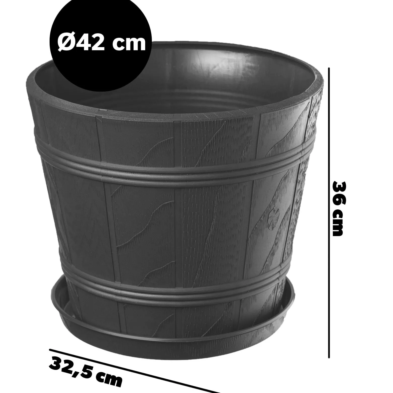Doniczka Osłonka Donica z Podstawką Grafit 42cm