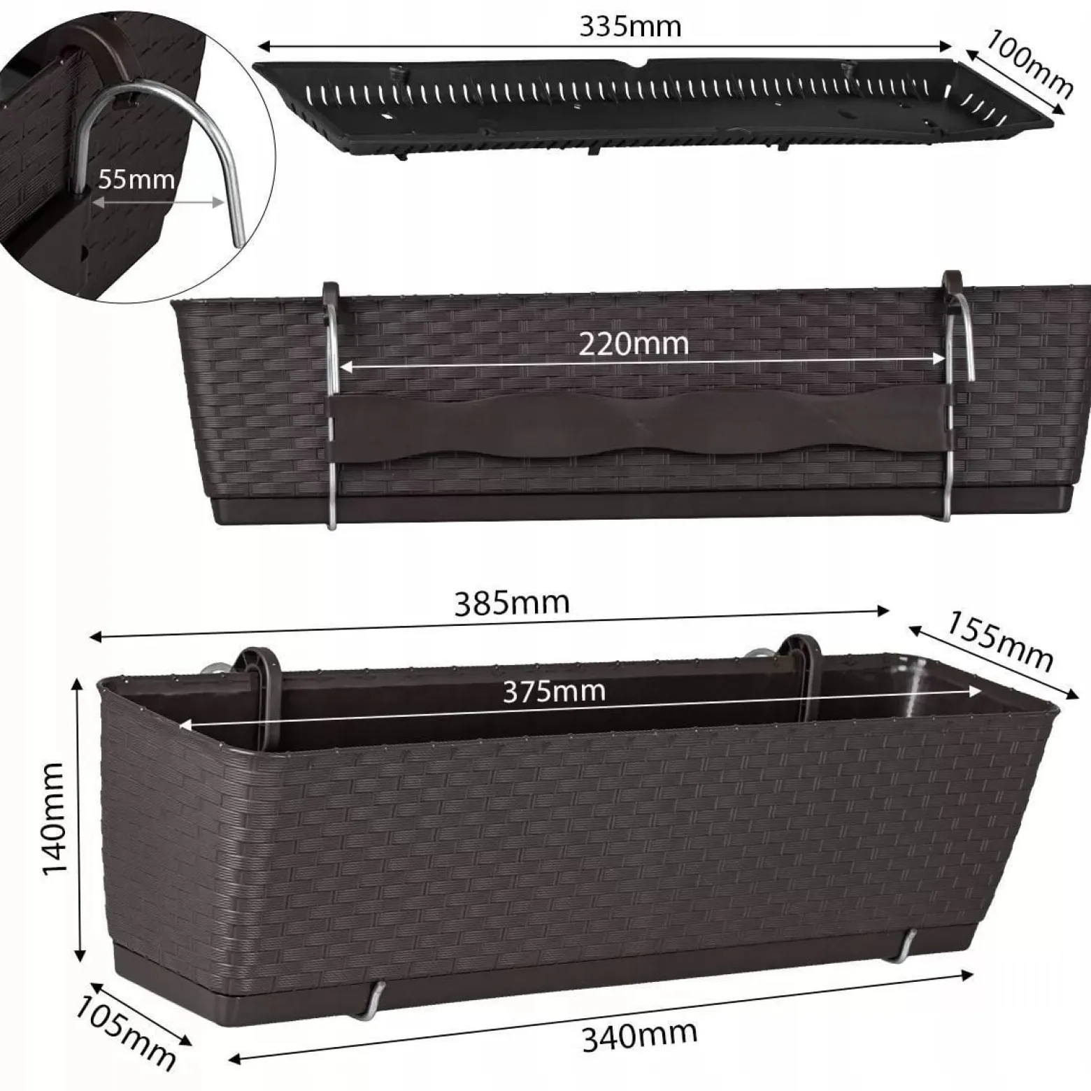 Doniczka Ratolla Case PW umbra 38,5cm Prosperplast