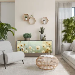 DREAMY MEADOW Komoda 3 drzwi Czarna-Bukowa skośna