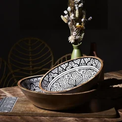 Drewniana misa Marrakesh czarno biała 28 cm dekoracyjna