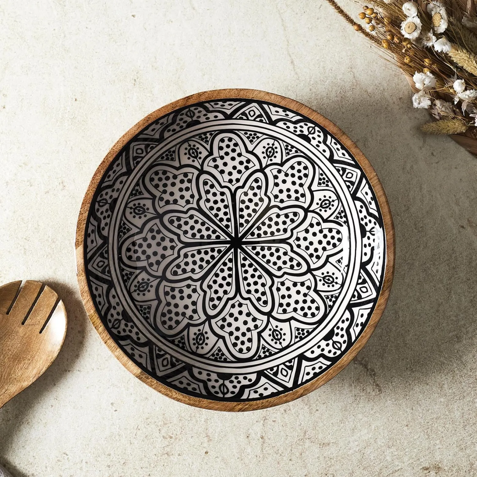 Drewniana misa Marrakesh czarno biała 28 cm dekoracyjna